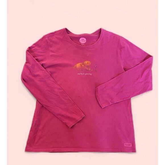 Life is good ls tee size XL perfect pairing theme wine with puppy Dog Pink - Picture 1 of 8